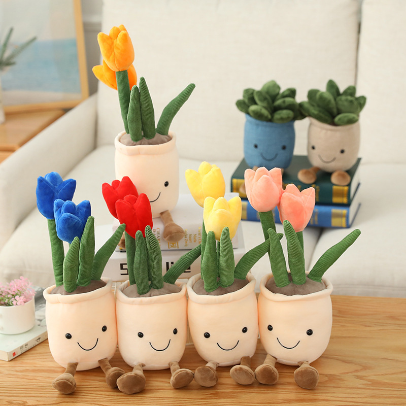 Jelly-Style Staring Tulip Potted Plush - Aesthetic Office Decor