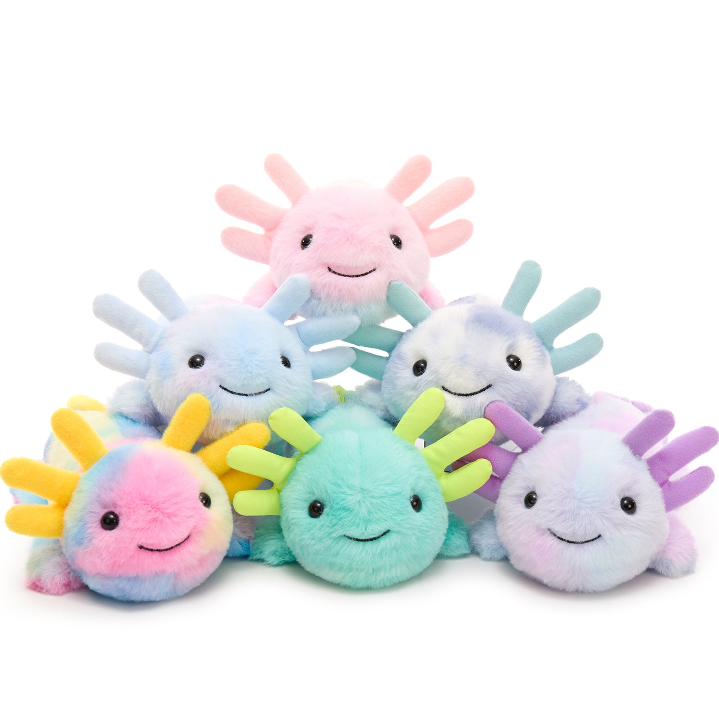 Glow-in-the-Dark Tie-Dyed Axolotl Plush - Magical Luminous Salamander Stuffed Animal